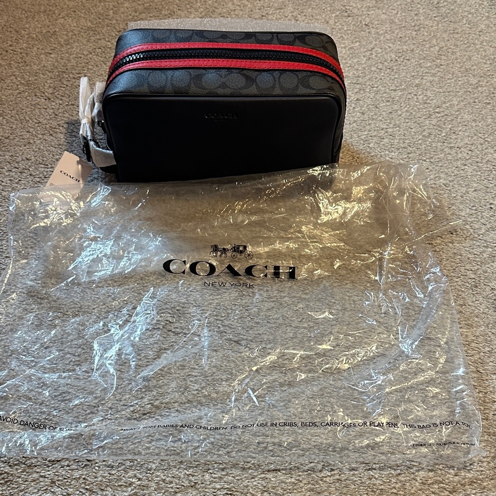 Coach Black Toiletry Bag with Red Accent - Picture 6 of 8